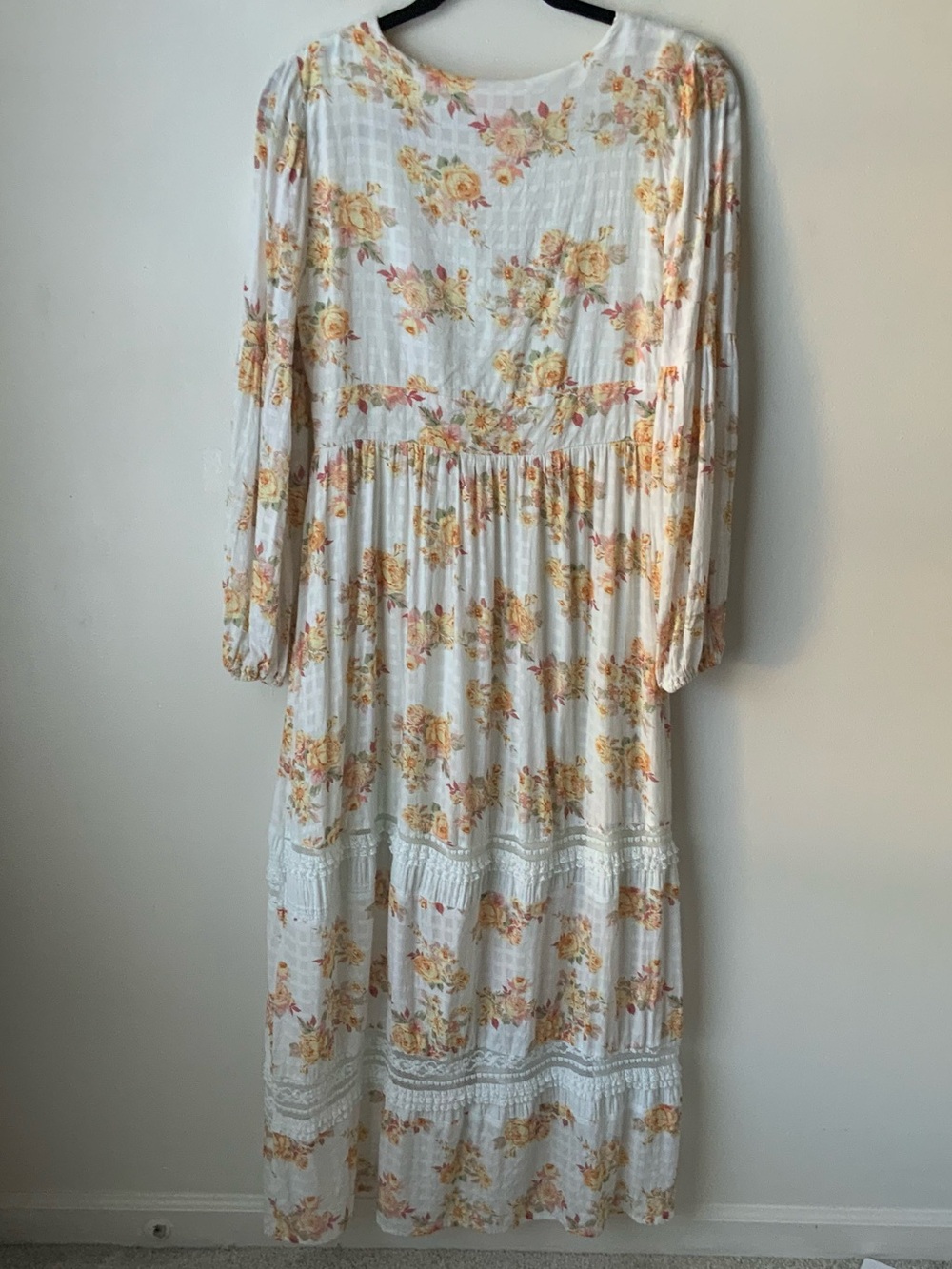 AUDREY PARKS FRANCESCA’S Floral Maxi Dress in Cream and Yellow - Boho V-Neck - Picture 4 of 13